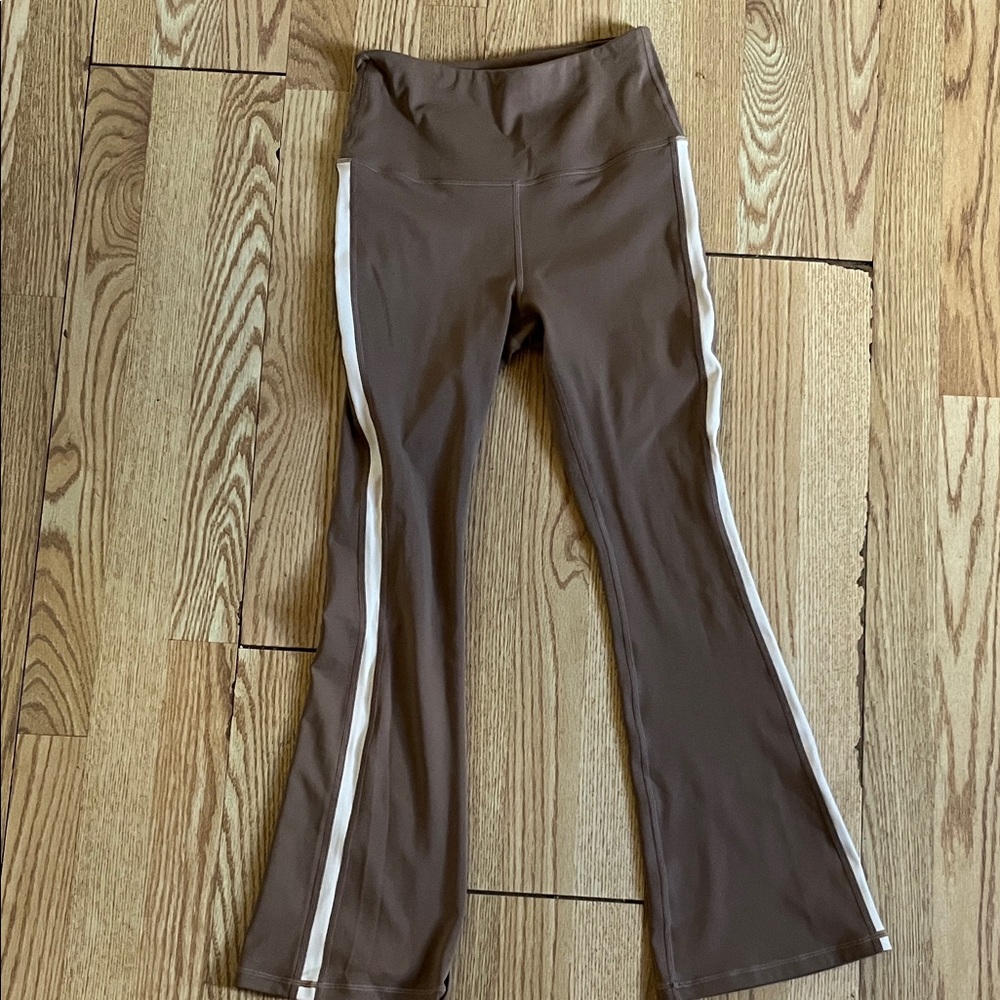 Brown women’s  Flared Leggings with White Stripes